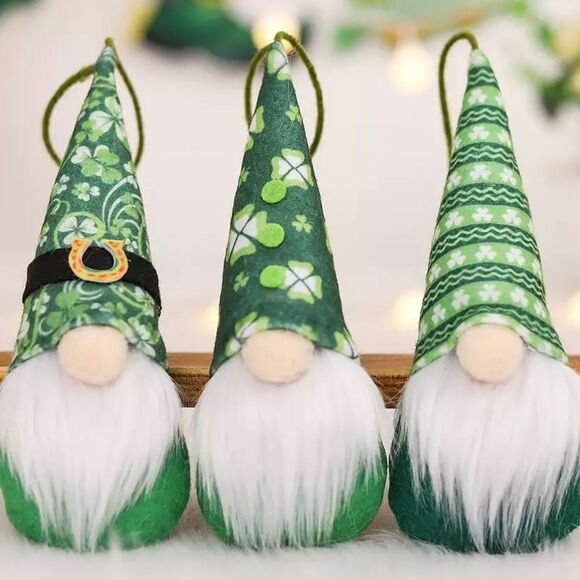 LUCKY LEPRECHAUN GNOME ORNAMENTS, SET OF 3 - Picture 2 of 5